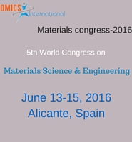 5th World Congress on Materials Science and Engineering at Alicante, Spain during 2016 June 13-15